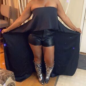 Black Strapless Cape Top